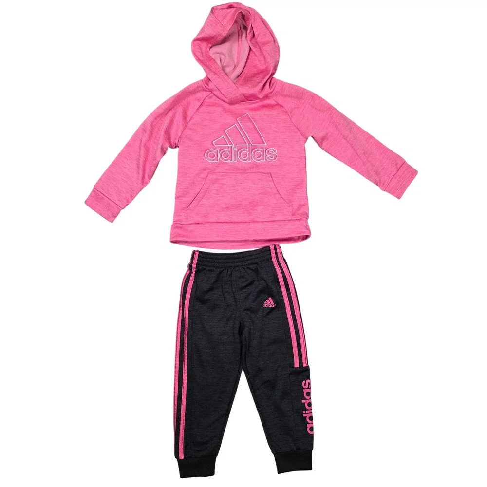 Adidas Toddler Girls 2PC Tracksuit Hoodie Jogger Set 3T Pink‎